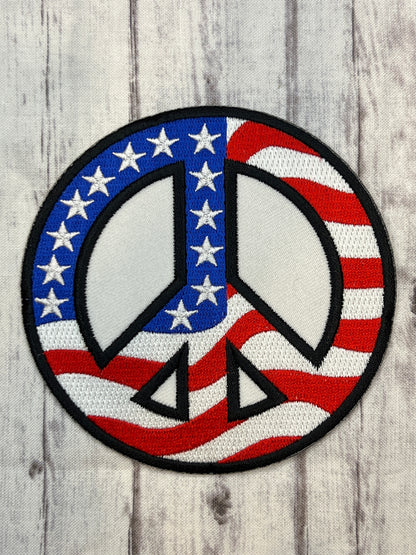 Peace sign patch with American flag, 4x4, iron/ sew on patch