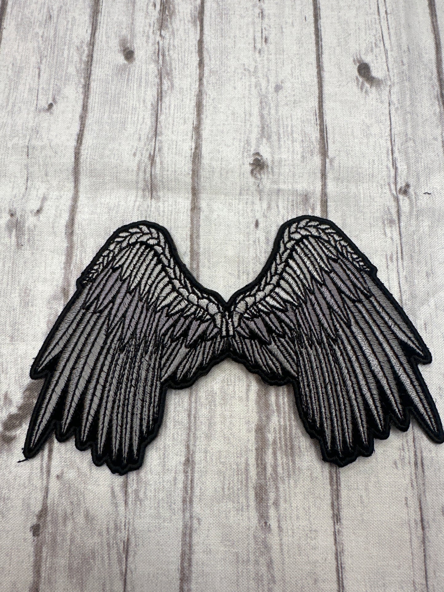 Silver angel wings iron on patch