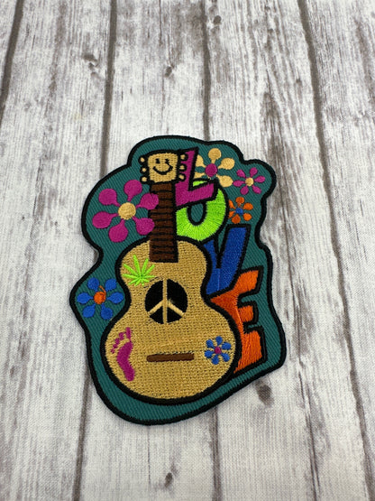 Love Guitar Cute Iron/ sew on Patch - 2.7x3.8 inch, Embroidered