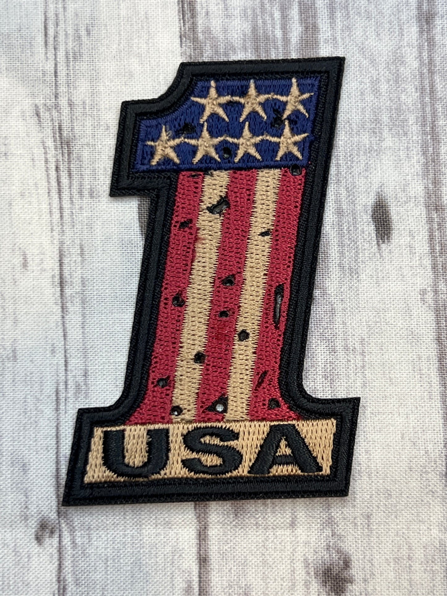 Tattered USA patriotic iron on patch