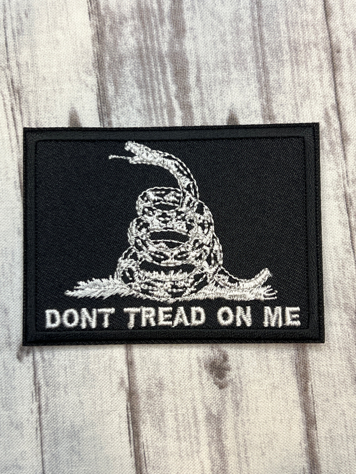 Don’t tread on me black and white iron on patch ￼