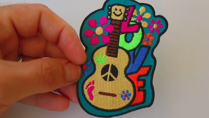 Love Guitar Cute Iron/ sew on Patch - 2.7x3.8 inch, Embroidered