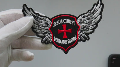 Jesus Christ lord and savior wings, 4.5x2.9, iron/ sew on patch