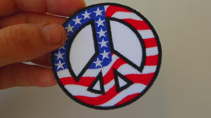 Peace sign patch with American flag, 4x4, iron/ sew on patch