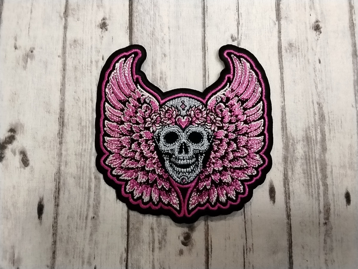 Pink Angel Wings with Skull patch
